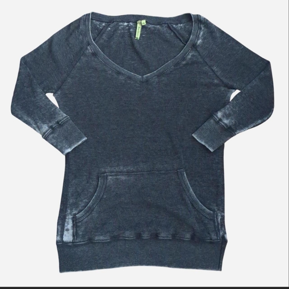 Free Society Vintage Mineral Wash V-Neck Sweatshirt Hoodie Tunic Pocket M